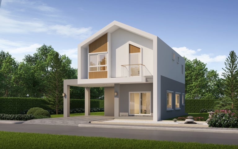 Modern two-story house with beautiful clean windows