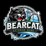Bearcat Exterior Shine logo featuring an aggressive black bearcat with red mouth, spray bottle, and blue water splash accents on dark background